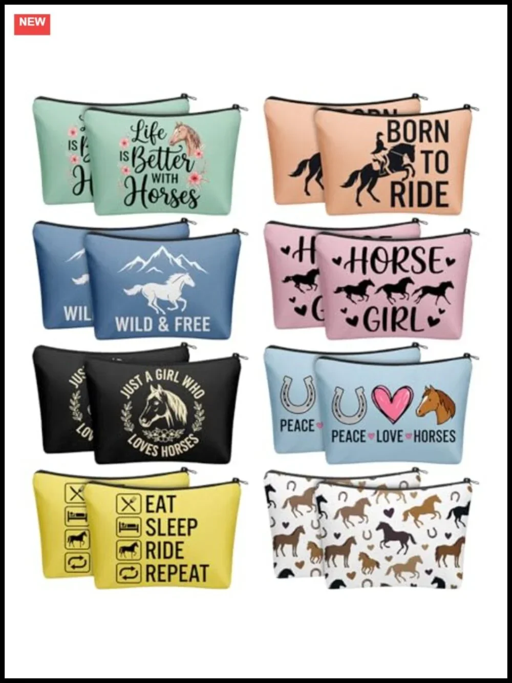 16 Pack Horse Makeup Cosmetic Bags for Women Equestrian Zipper Pouch Set